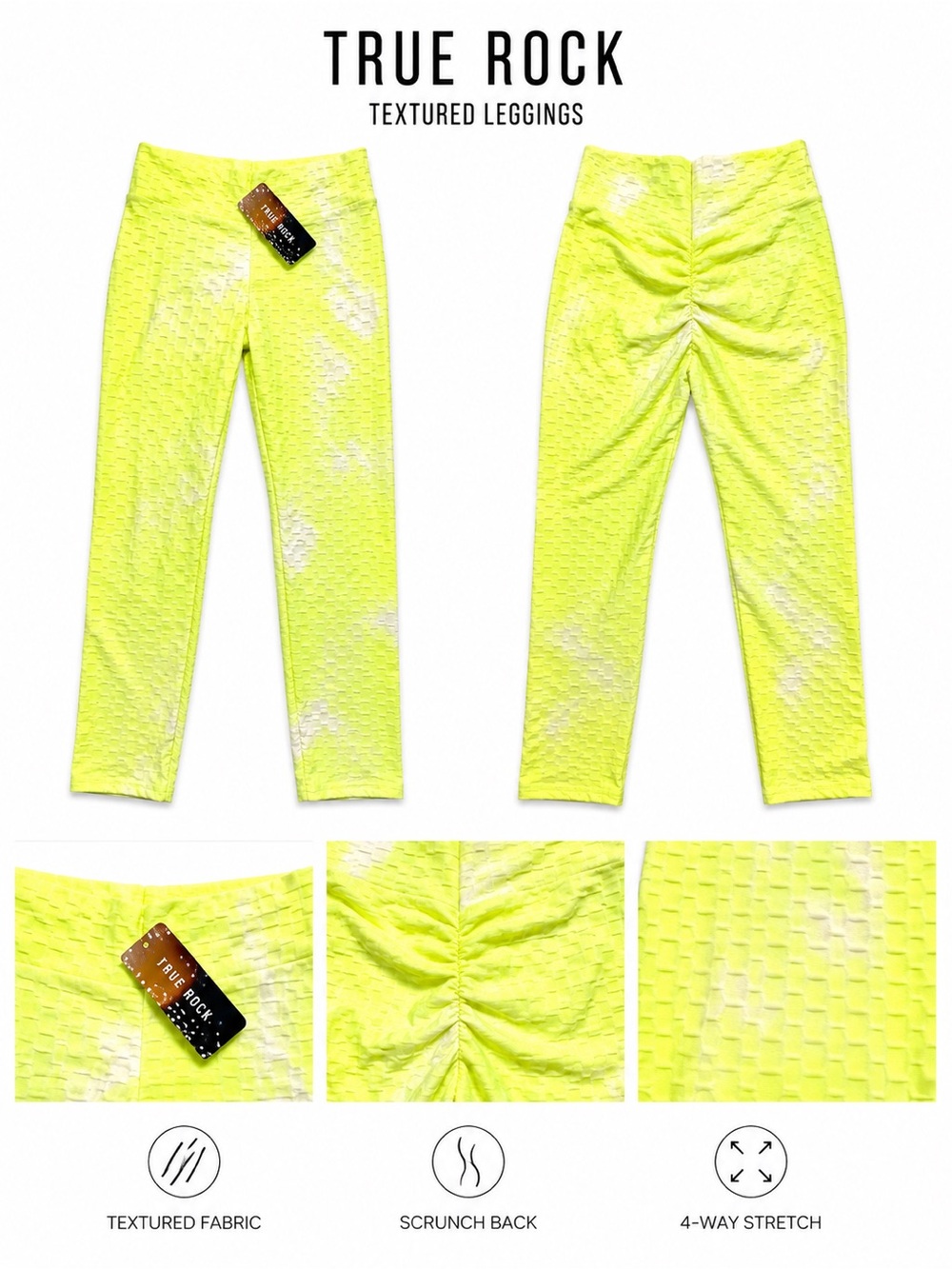 TRUE ROCK Neon Yellow Textured Leggings with Scrunch Back